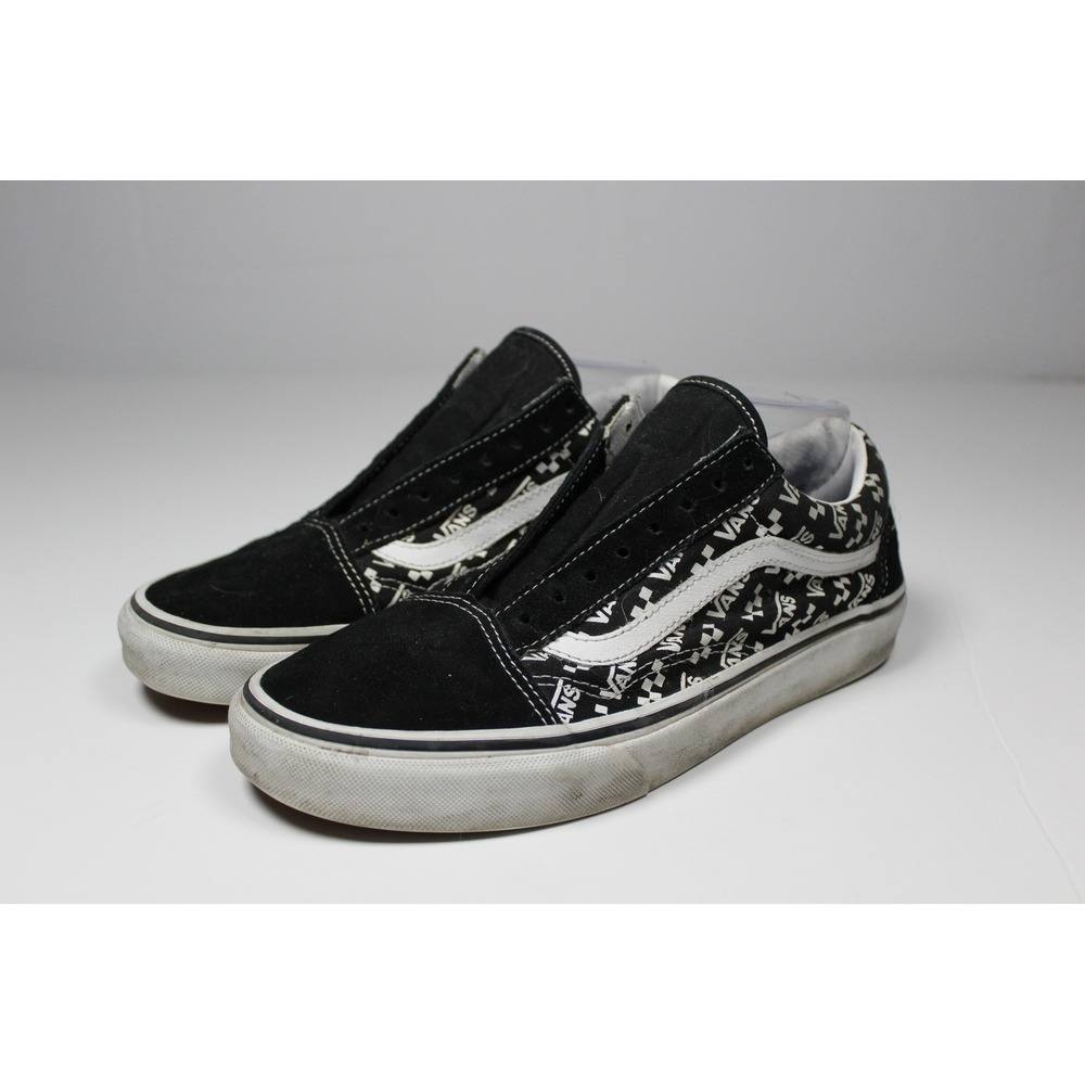 Vans‎ Old Skool Black White Logo Checkerboard Skate Shoes Top Mens 6 Womens 7.5